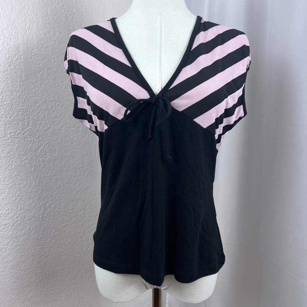 Vintage Y2K Babydoll Top Womens XL Black Pink Striped Fairy Grunge Alt Emo